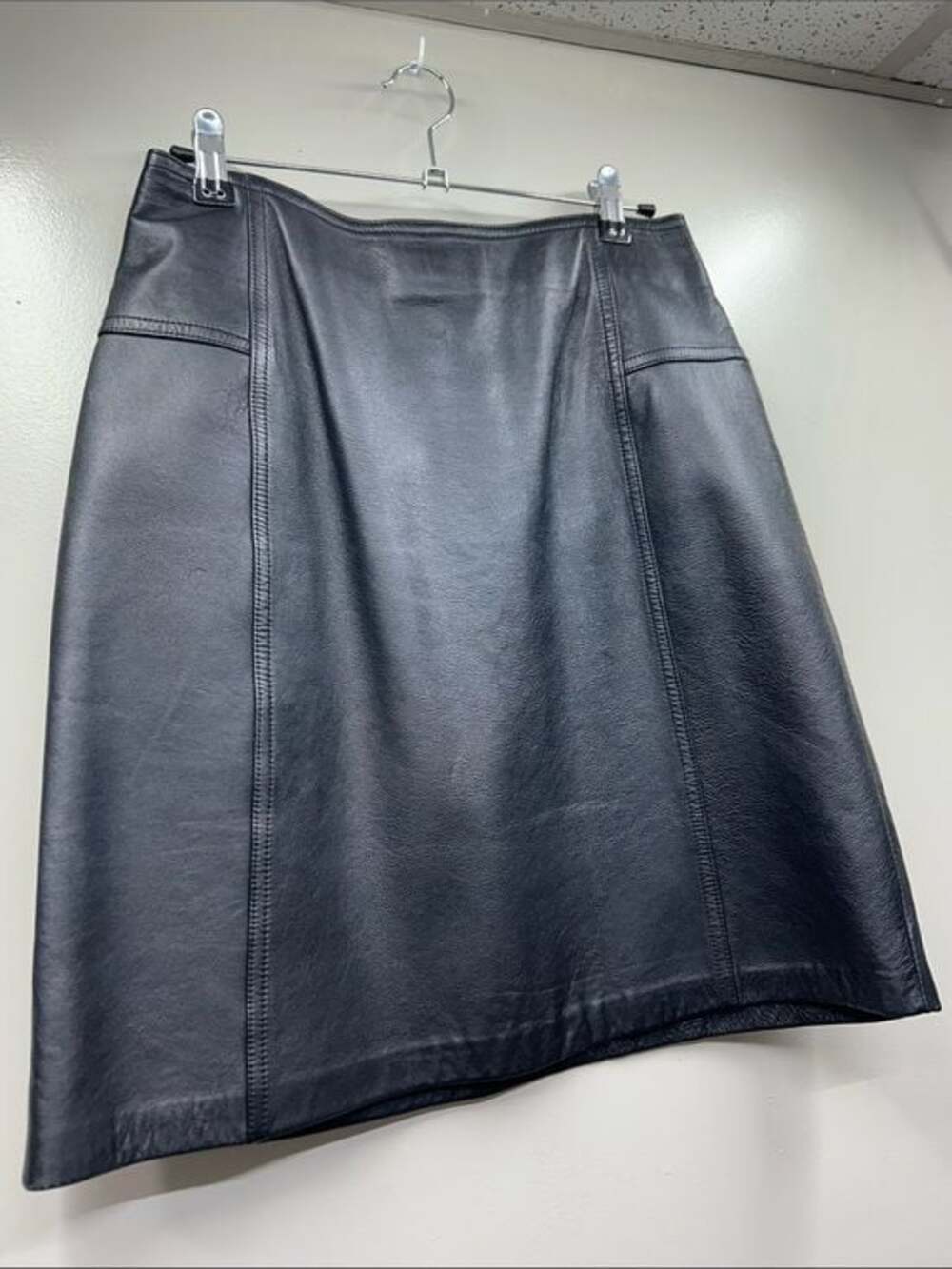 Willi Smith Black Lamb Leather A-Line Panel Skirt
